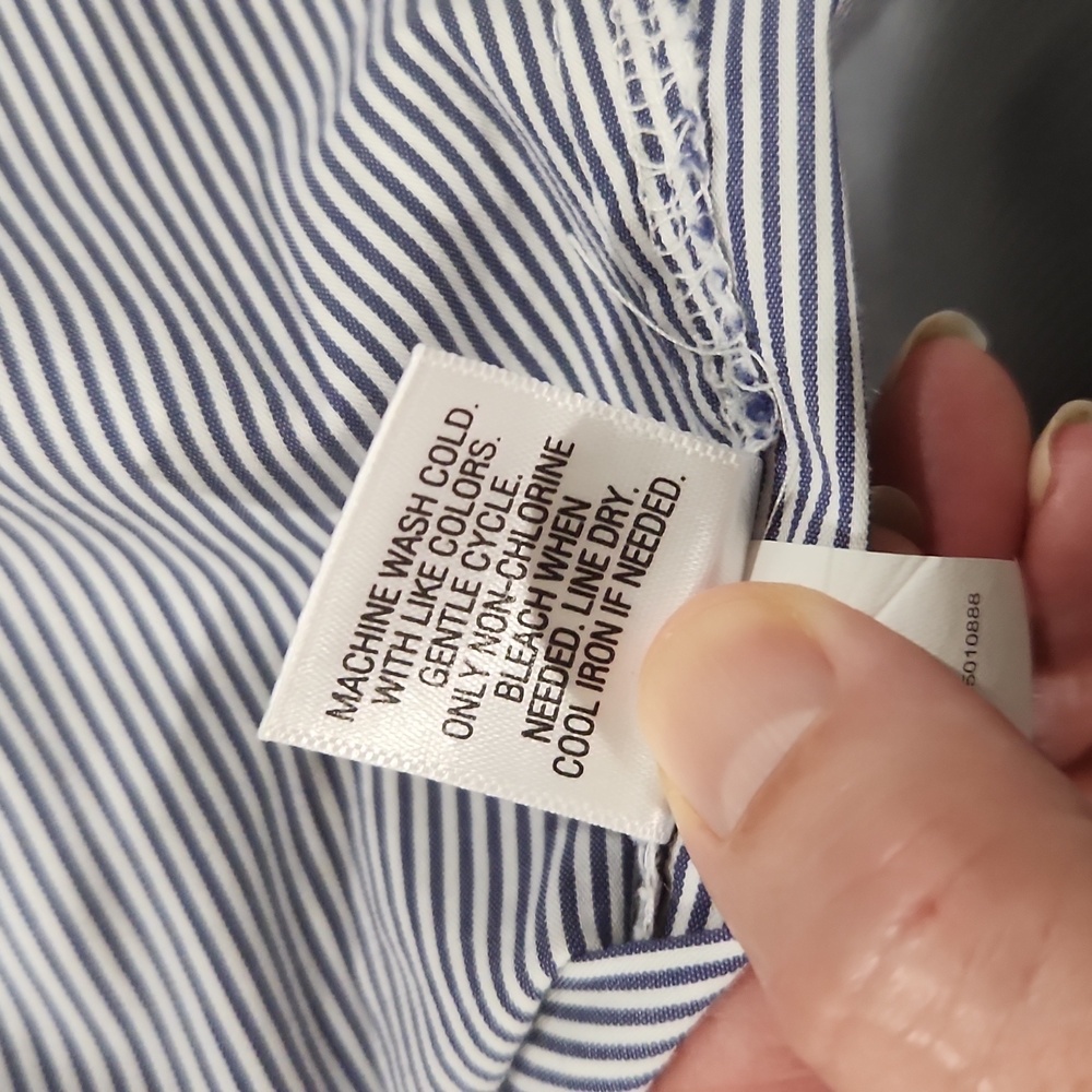 Blue and White striped cotton blend blouse in great condition! Medium - Picture 7 of 7